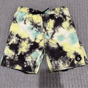 Volcom Tie-Dye Boys Shorts - Black and Yellow/Green